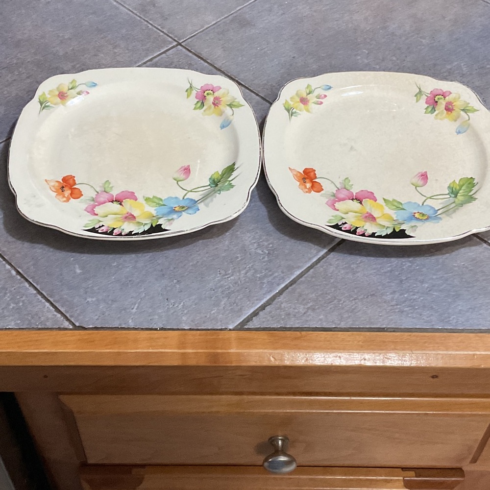 Floral Square Dinner Plates Set